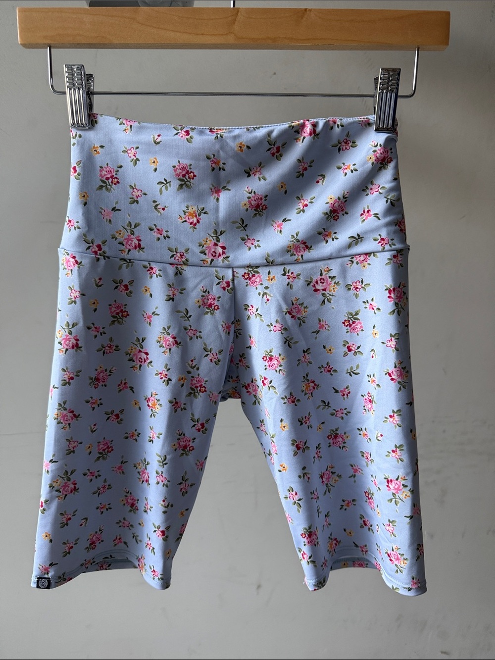 Light Blue Floral High-Waist Cycling Shorts